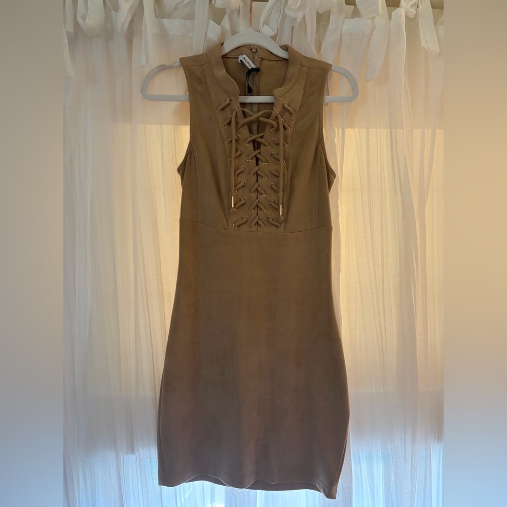 Bebe Suede Lace-Up Mini Dress